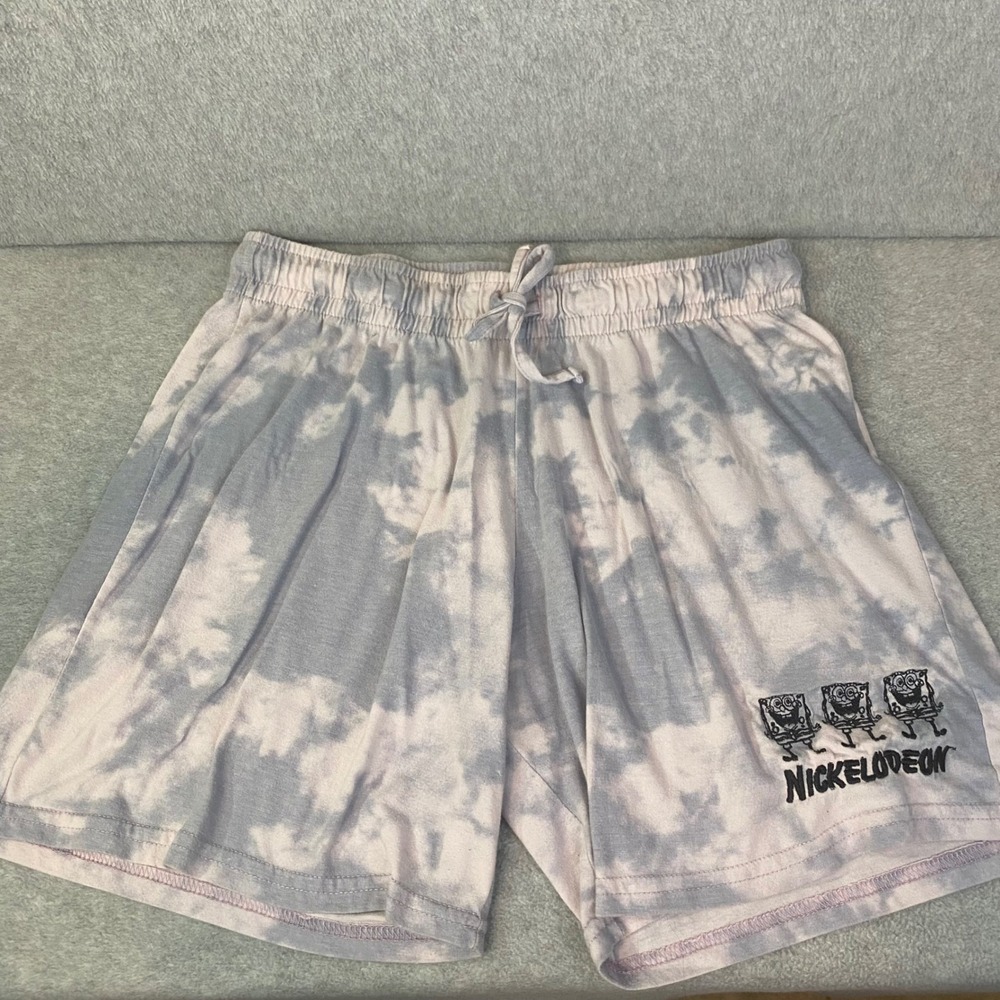 Nickelodeon Pajama Shorts Women's Large Blue Gray Tie Dye‎ Spongebob Pajama EUC